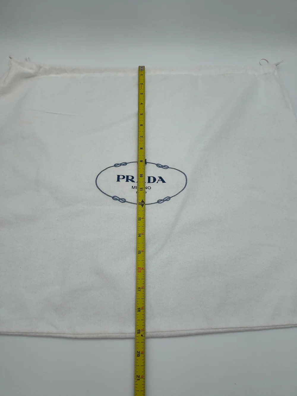 PRADA Large Cotton Drawstring Dust Bag White Blue Milano Storage Cover 23x19 EUC